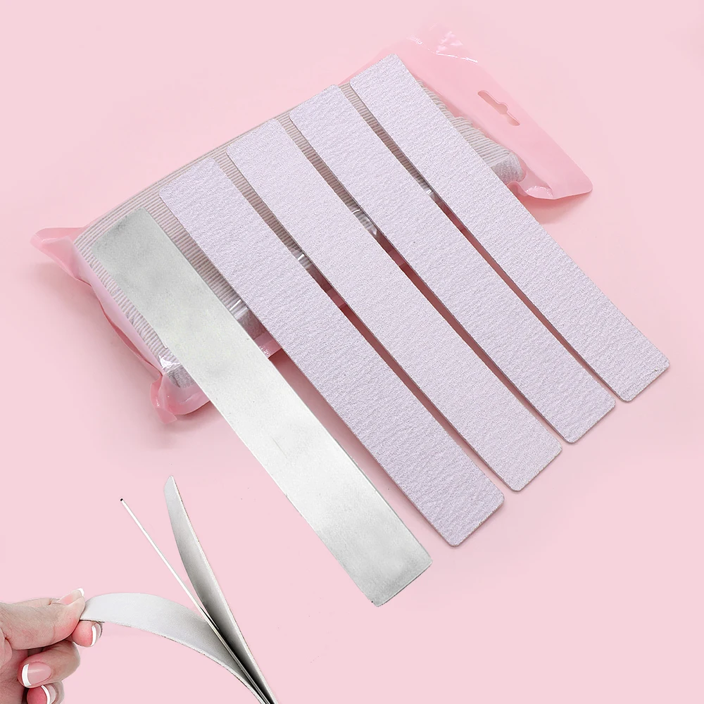 60Pcs Replaceable Nail File Sandpaper Strip Square Removable Sanding Files With Steel Handle Professional Manicure Nail Art Tool