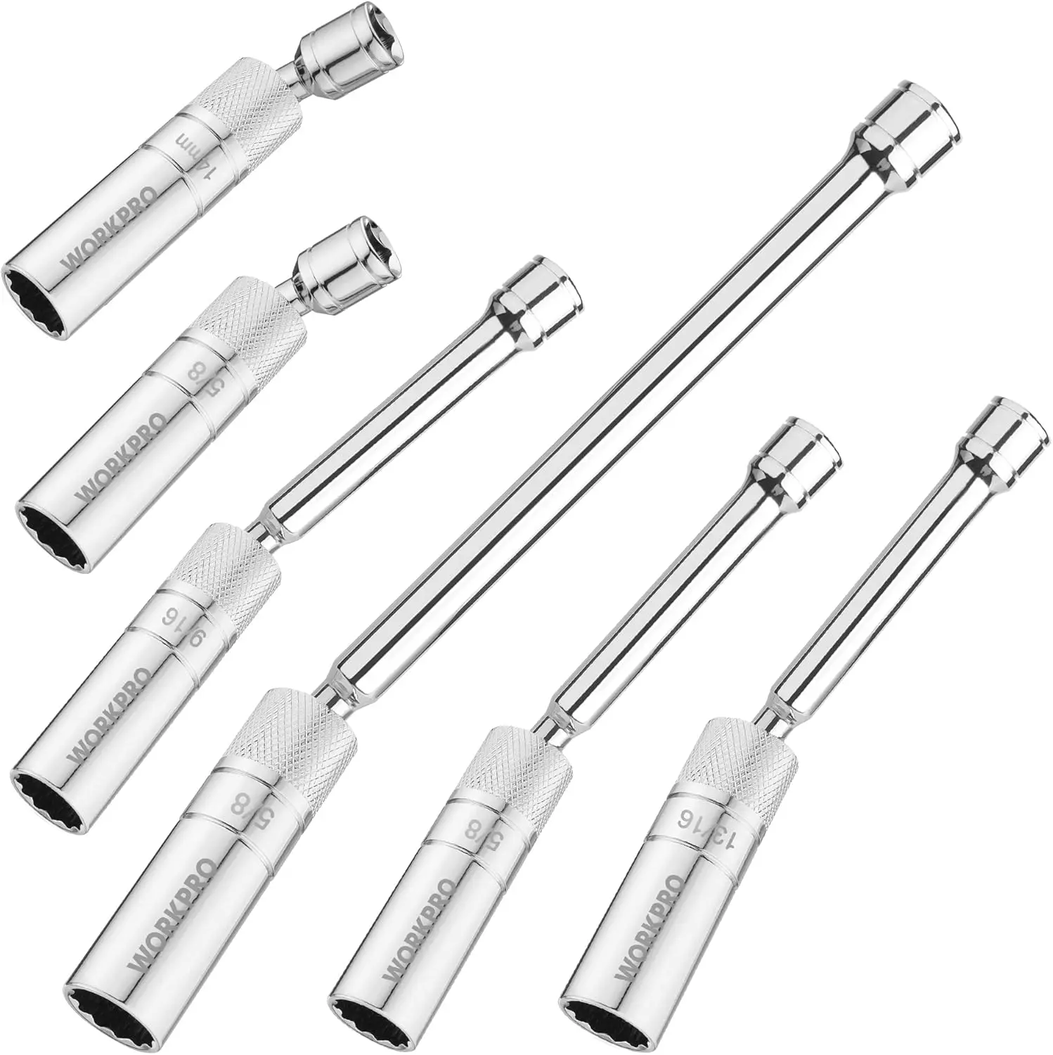 

6-Piece Spark Plug Socket Set with Magnetic Swivel Sockets,9/16-in to14mm,Includes Extensions and 3/8"Drive for Automotive Use