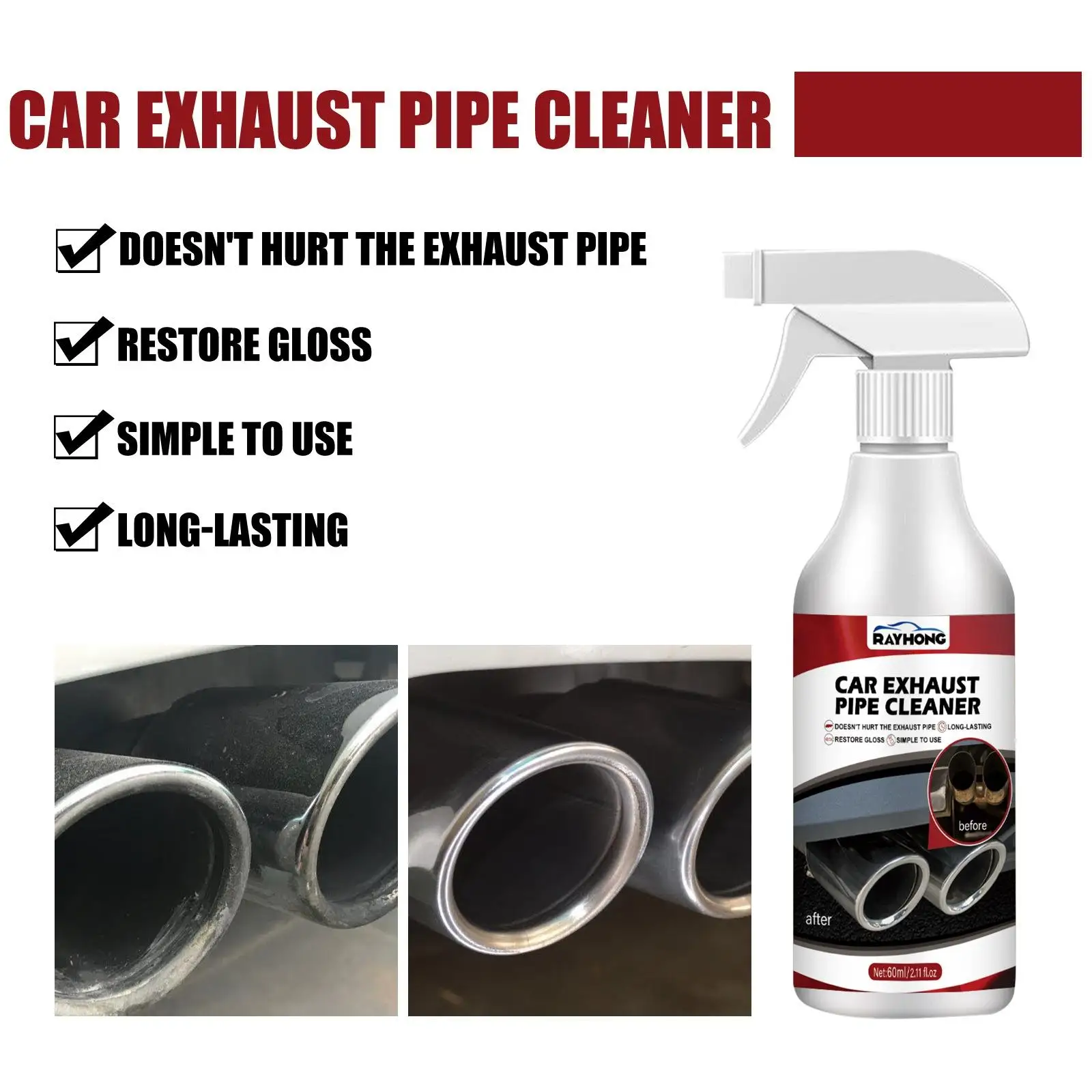 60ml Car Care Cleaning Multipurpose Rust Remover Restore Luster Polish Restorer Protectant Motorcycle Car Exhaust Pipe Cleaner