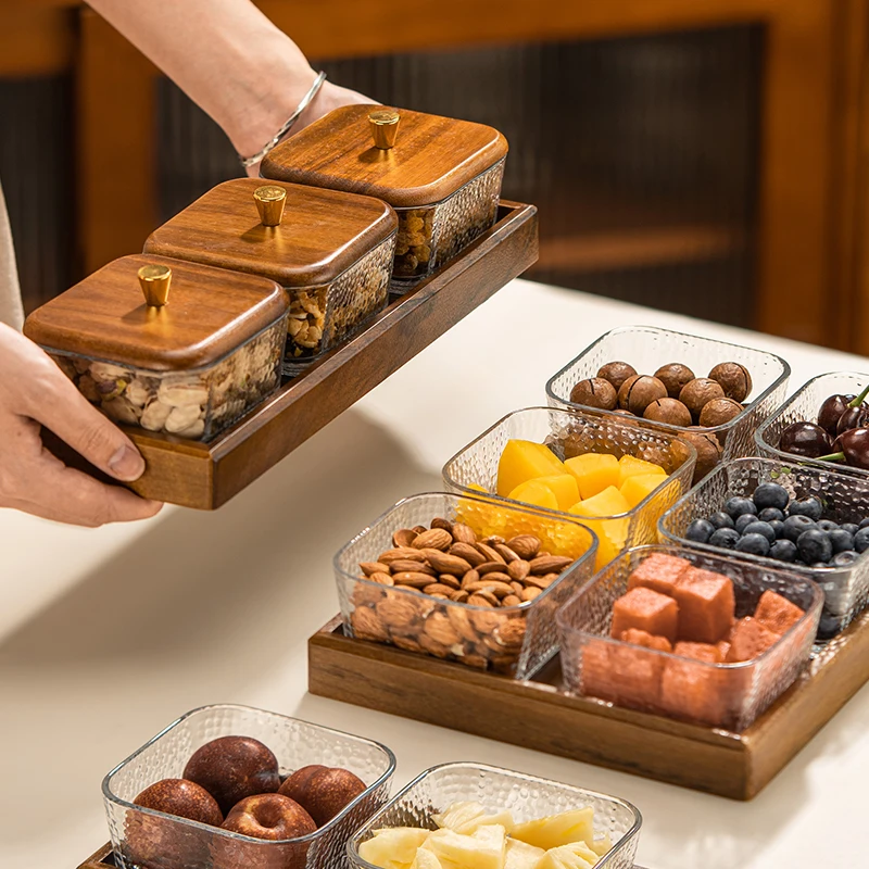 

Walnut Wood Living Room Nut Storage Box Chinese Sle Tea Table Fruit Sna Plate Home Use Dry Fruit Serving Tray