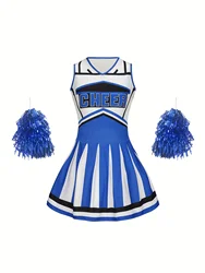 Blue Cheer Cheerleading Dress Cute Children's Pom-poms Performance Dress Girls' Holiday Party Clothing Back To School Season