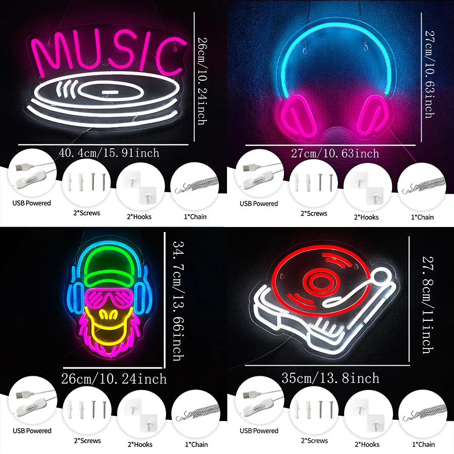 Music Neon Sign For Wall Decor,Light Up Sign For Bar,Party,Music Studio Decor,Stage,Man Cave,Concert,Christmas Birthday Gifts