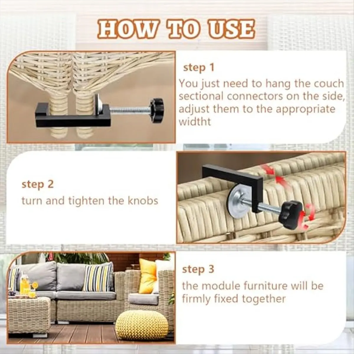 ABJS 6Pcs G-Clips,Adjustable Patio Furniture Clips- Outdoor Sofa Rattan Furniture Clamps-Rattan Clamps Wicker Chair Fasteners