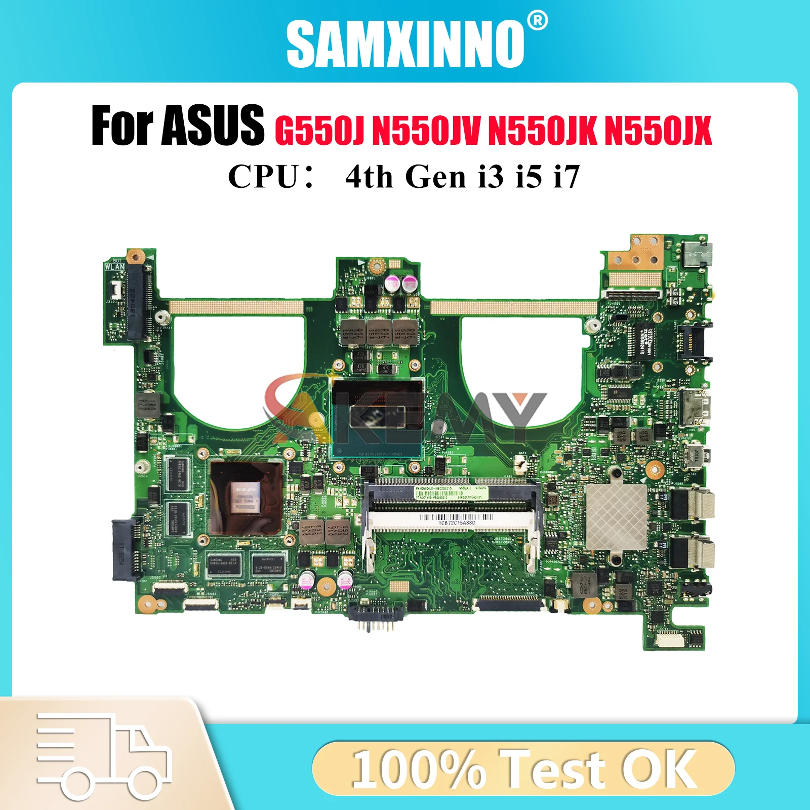 

N550JV Laptop Motherboard For ASUS ROG N550JK N550JV G550J N550J N550JX Notebook Mainboard With i3 i5 i7 CPU 100% tests OK stk