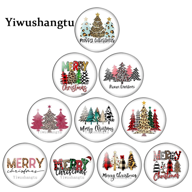 Merry Christmas Wordart Tree Patterns 12mm/18mm/20mm/25mm Round photo glass cabochon demo flat back Making findings