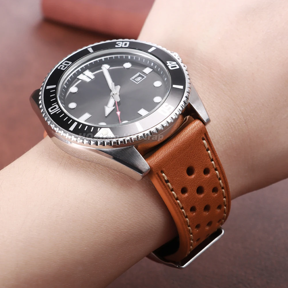Handcrafted Cowhide Strap 18mm 20mm 22mm Vintage Brown Black Leather Watch Band for Seiko Premium Wristband Breathable Bracelets image 5