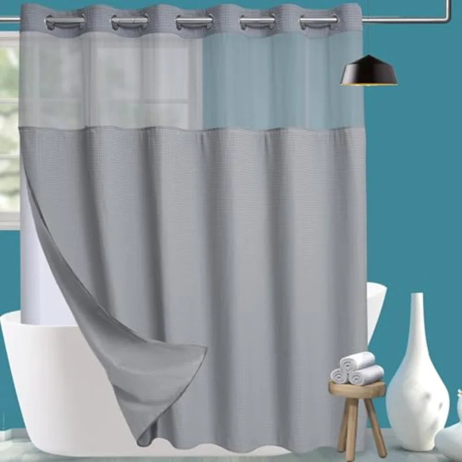 

Extra Wide No Hook Waffle Weave Shower Curtain with Snap in Liner Set, 108" x 74" Hotel Luxury Grey Shower Curtains for Bathroo