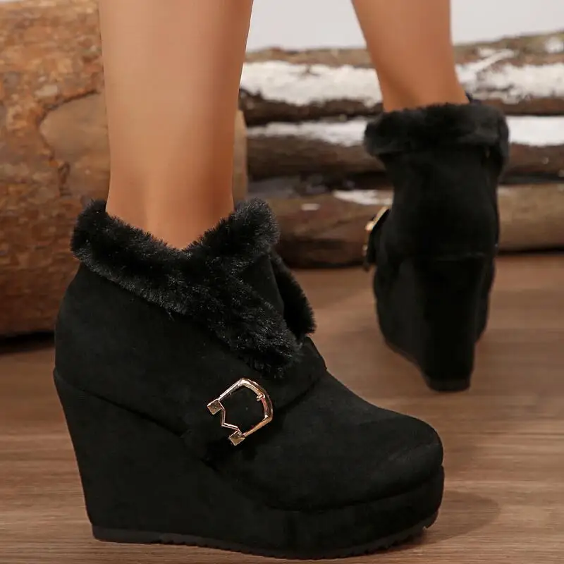 

Female Ankle Women's Boots Warm Modern Boots Women Round Toe Super High Wedges Side Zip Rome Shoes Women