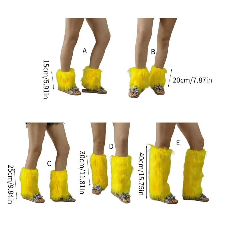 Women Girls Solid Color Bright Yellow Plush Leg Warmer Aesthetic