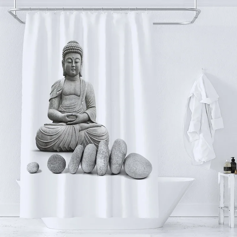 Rideau de douche à motif bouddha chinois pour HONordic, écran de baignoire imperméable en polyester minimaliste pour la maison, 180x240