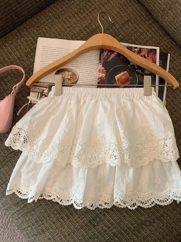 Sweet And Spicy Lace White Me f Skirt Women's Early Autumn High Waist Slim A-Line Skirt Korean Sle Commute Faion