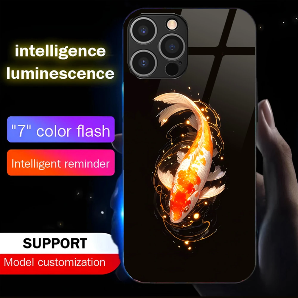 

Aureate Fortune Koi Led Light Phone Case Call Flash Glitter Cover For Samsung S25 S24 S23 S22 S21 S20 FE Note 10 20 Plus Ultra