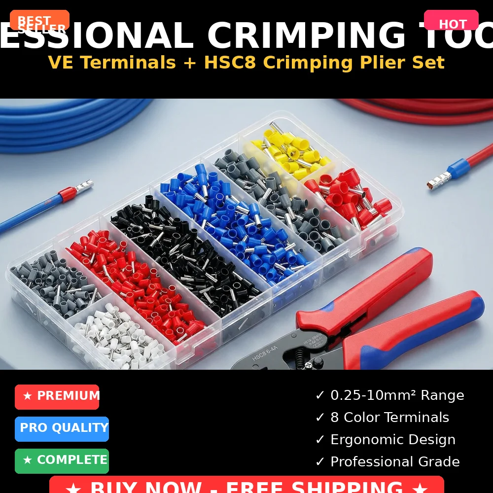 

200-1900Pcs VE-Series E0508/E7508/E1008 Crimp Terminals Kit,Pre-Insulated Ferrules for Electrical Wiring&Industrial Applications