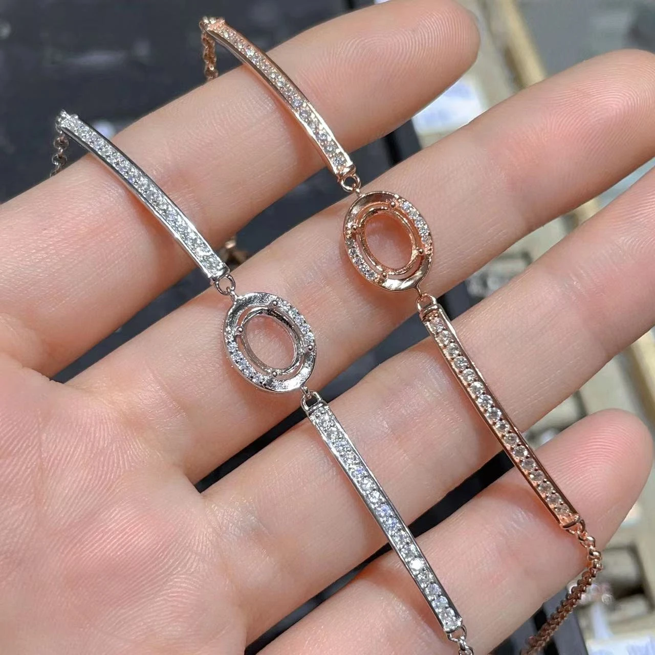 

MeiBaPJ инкрустация овальная 6*8 мм S925 чистое серебро DIY женский браслет оправа бриллианты роскошные подарки Бесплатная доставка основа ювелирных изделий оптовая продажа