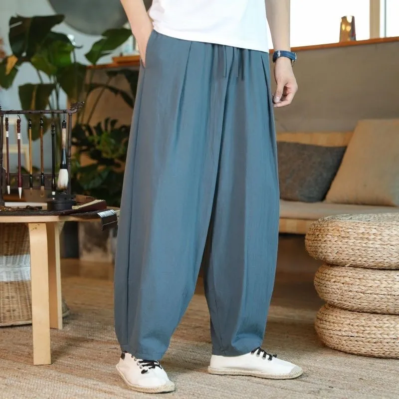 Chino Sle Loose Fit Baumwolle Leinen Herren Casual Hosen Harlan Laterne Hosen Herbst Winter Neue Sle Große Größe Monastic Wear