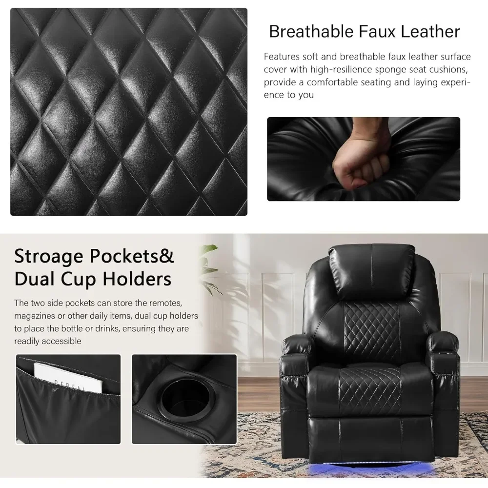 كرسي كرسي هزاز دوار كهربائي - منافذ تدليك حرارية LED USB من النوع C، وضع لا نهائي مع حامل أكواب للمراحة