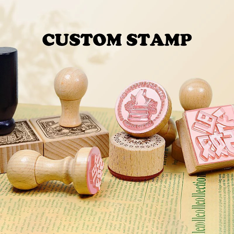 

Custom Company Logo Stamp Wedding Seal Handmade Wooden Block Rubber Stamp Personalized Large Seal Stamp for Packaging