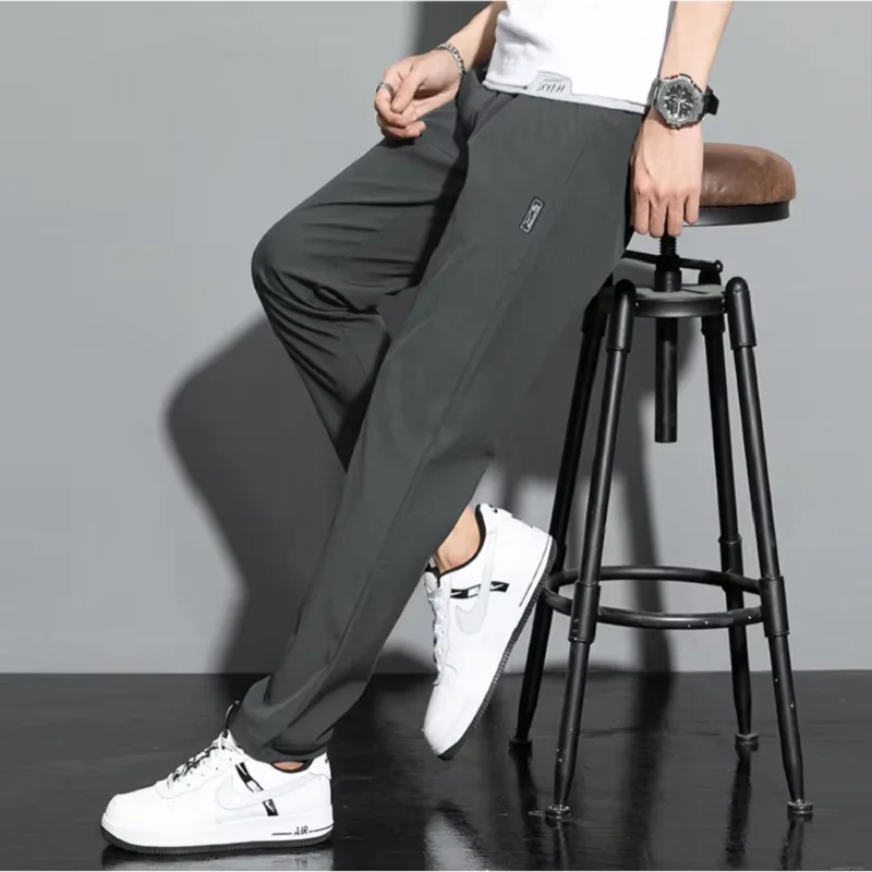 

Ice Silk Men's Pants 2026 Summer New Black Gray Thin Business Casual Pants Outdoor Elastic Breathable Straight Leg Sweatpants
