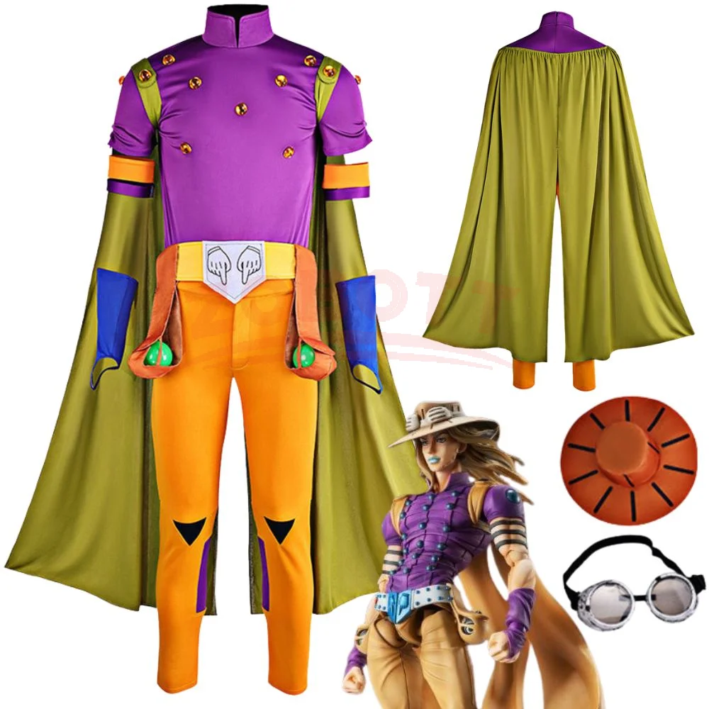 Anime Gyro Zeppeli Cosplay Costume Men Complete Uniform Cloak Outfit Inspired By JoJo Bizarre Adventure For Halloween Carnival