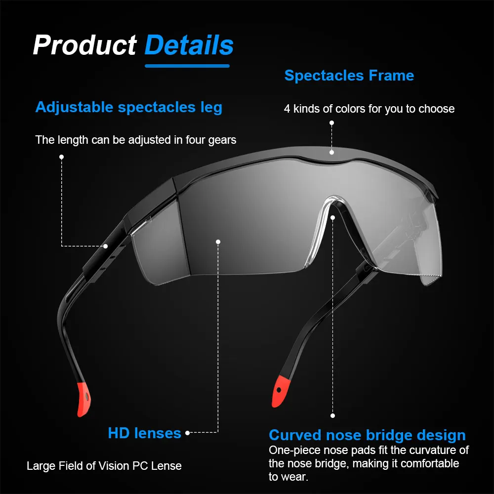 Safety Glasses Dustproof EN166 Ansi Z87 Prescription Goggles Fashion Eyewear Anti Fog Clear Spectacles Rubber Leg Eye Protection