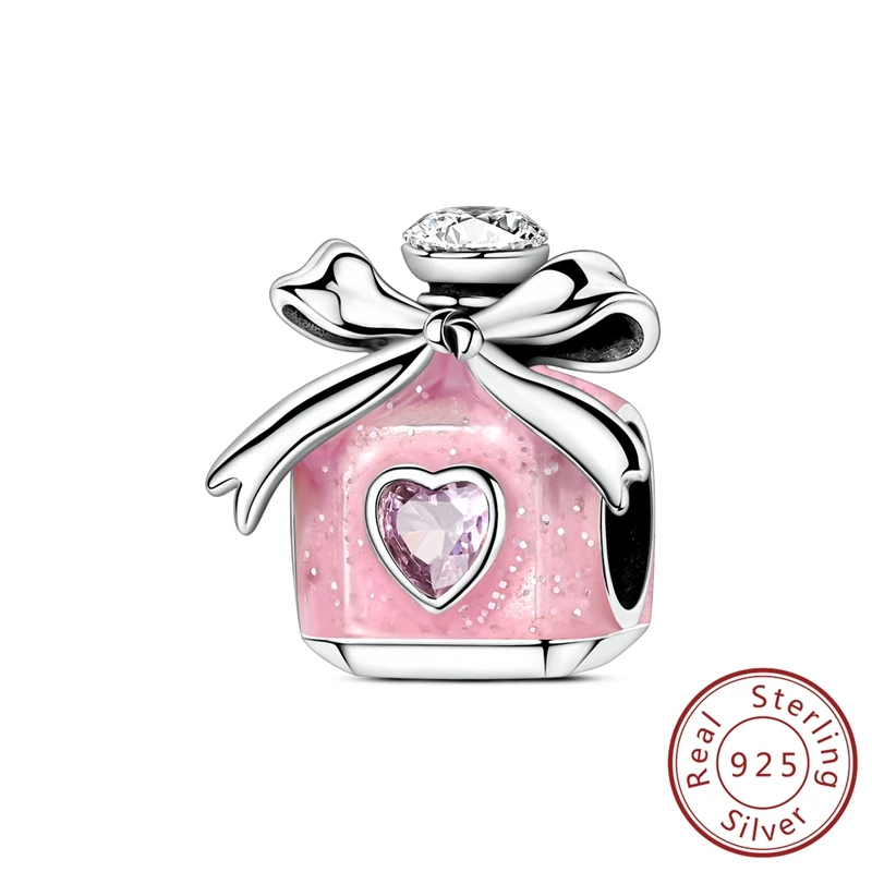 

New In Charms 925 Sterling Silver Pink Perfume Bow Beads Charms Jewelry Fit Original 925 Bracelet For Women DIY Gift
