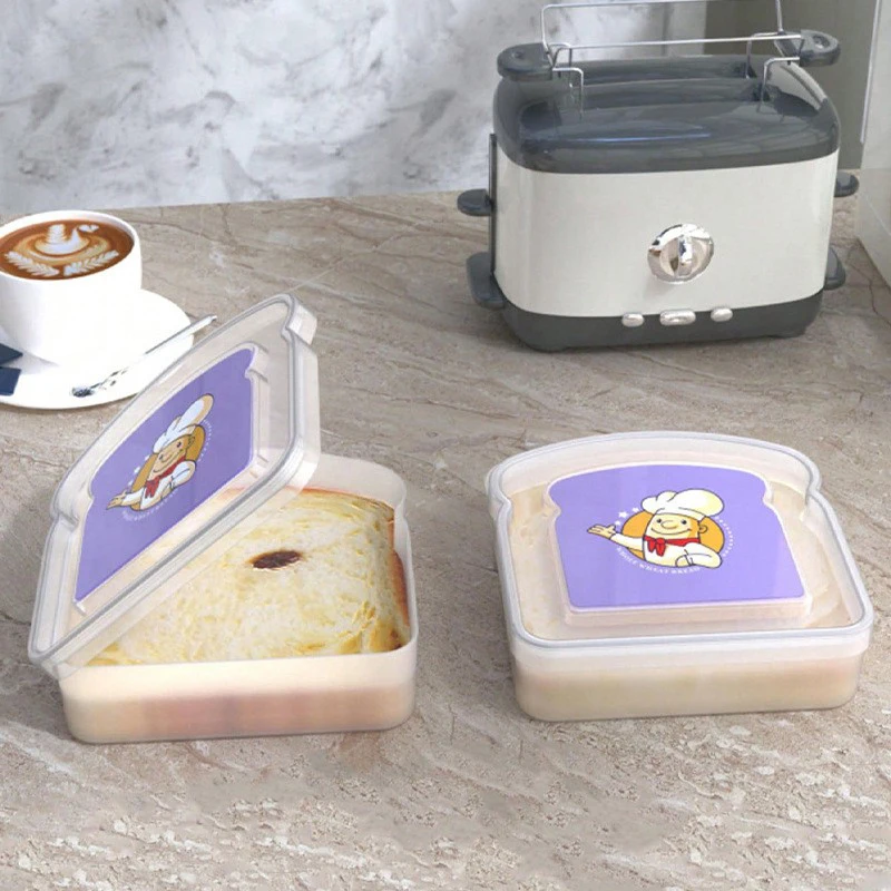 กล่องข้าวกลางวันแบบพกพารูปขนมปังปิ้งพร้อมฝาปิดกล่องแซนวิชขนมปังปิ้งกล่องเบนโตะสำหรับปิกนิกกลางแจ้งในห้องครัว