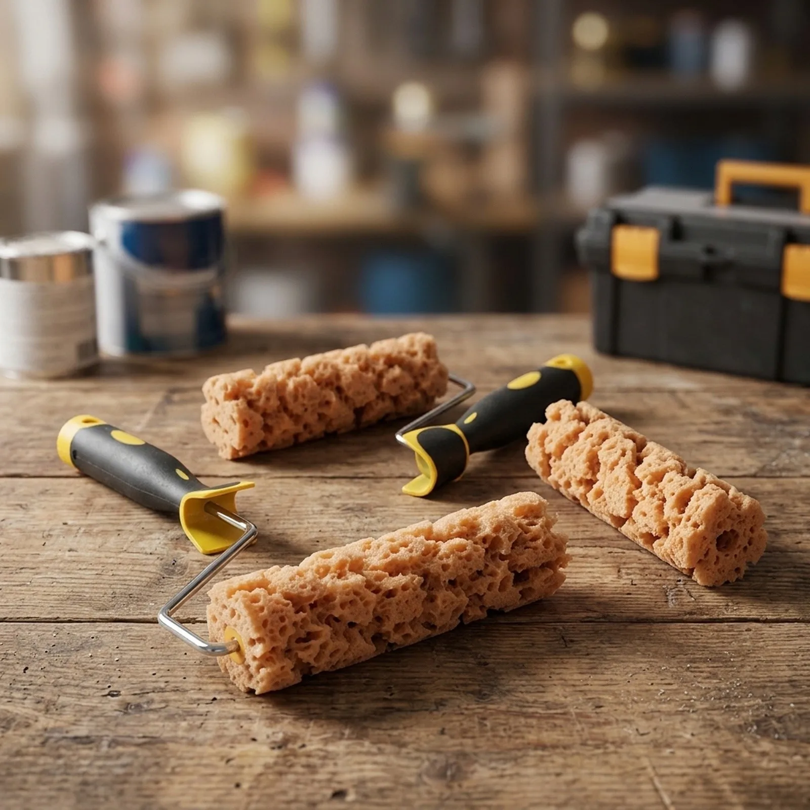 Wall Texture Roller Kit 3 Piece Set with Textured Sponge Rollers and Handles for Interior and for exterior Wall Applications