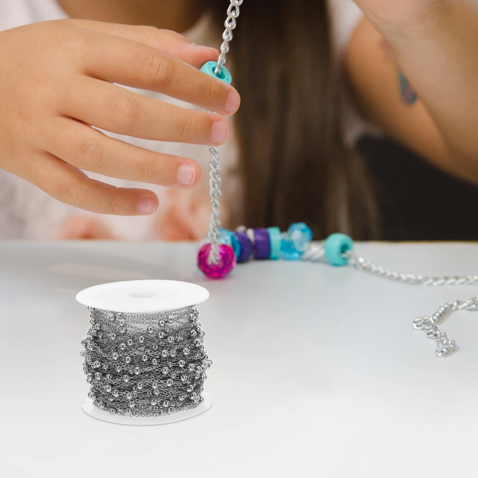 1 Roll Stainless Steel Bead Chain Round Design Jewelry Chain Roll for DIY Necklace Bracelet Making Accessories