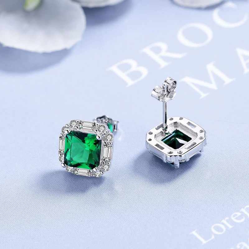 100% S925 Sterling Silver 2022  Vintage Noble Emerald Ladies Earrings Fashion Engagement Wedding Jewelry Silver Earrings Jewelry