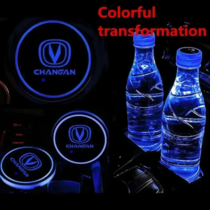 2pcs 7 Colorful Intelligent Led Water Cup Luminous Coaster For Changan CS75 PLUS CS95 CS35 alsvin CS15 CS55 Car Accessories