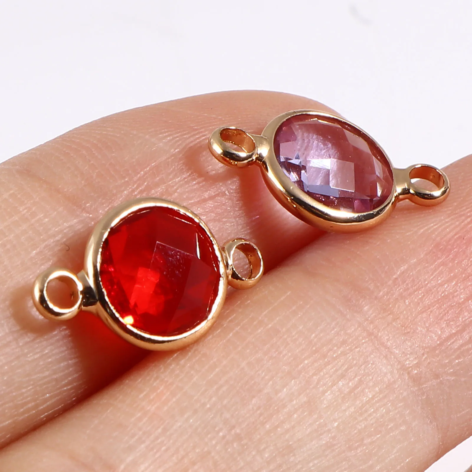 5pcs Brass Birthstone Connectors Multicolor Glass Round Faceted Charms For Women DIY Making Bracelets Jewelry Findings 15mmx9mm image 3