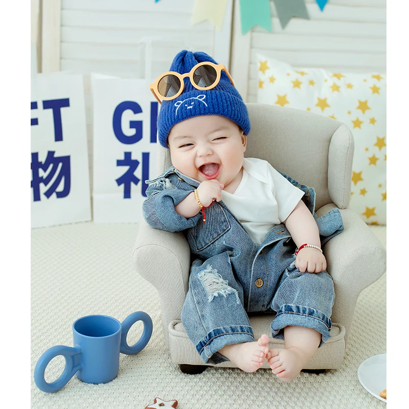 Fashion men and women childrens first year photos denim themed set studio hundred day photo clothing 신생아사진  신생아촬영