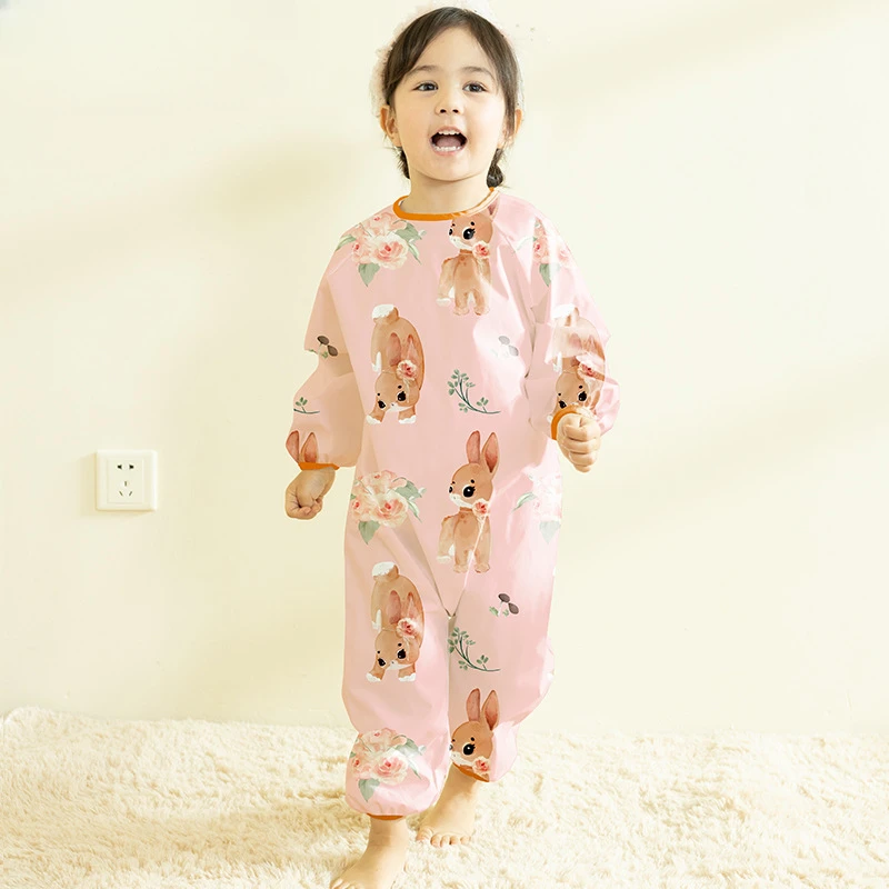 Baby Overalls Cartoon Waterproof Lightweight Girls One-piece Coverall Playing Eating Painting Kids Activities Rompers