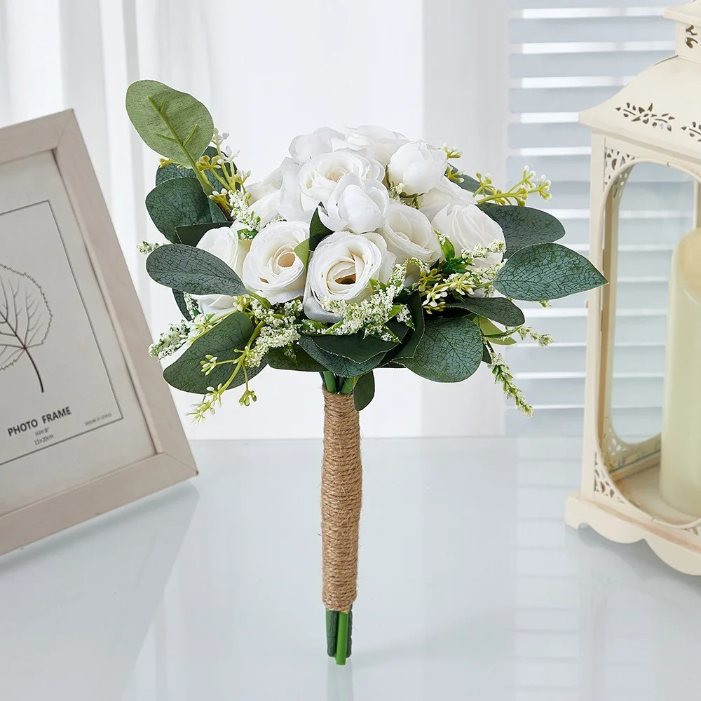 

Bridal Bouquet Artificial Rose Flower Bunch Cream for Wedding Bouquets Outdoor Wedding Photography Prop
