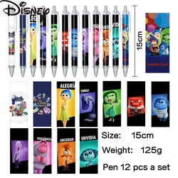 12Pcs Disney Kawaii Inside Out Ballpoint Pens Cute Anxiety Sadness Anger Movie Anime Peripherals Printed Stationery Gel Pens Set