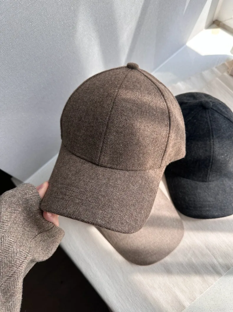 USPOP Herbst-Winter-Baseballkappe aus Wolle mit Fischgrätenmuster, harte Oberseite, englischer Stil, klassischer Luxus für Männer und Frauen – Detail 3
