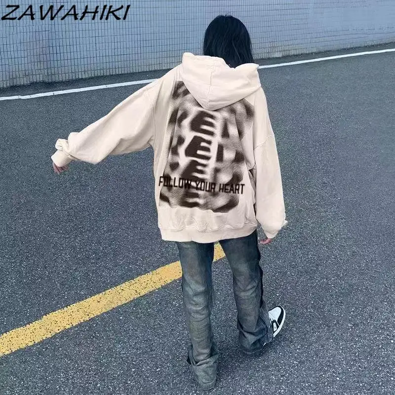 

Hoodies Women Streetwear Hiphop Letter Print Loose Fashion Lovers All Match Vintage Chic Y2K Aesthetic Sweatshirt Ropa De Mujer