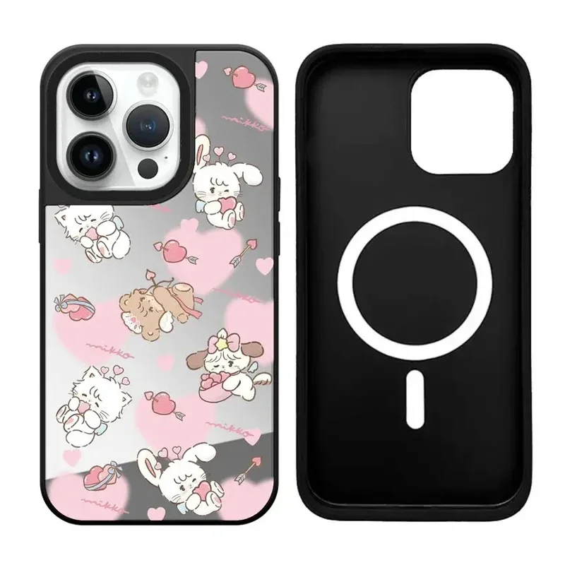 

Cute Bear Angel iPhone 11 12 13 14 15 16 Pro Max Mirror Surface MagSafe Case Cover Shell