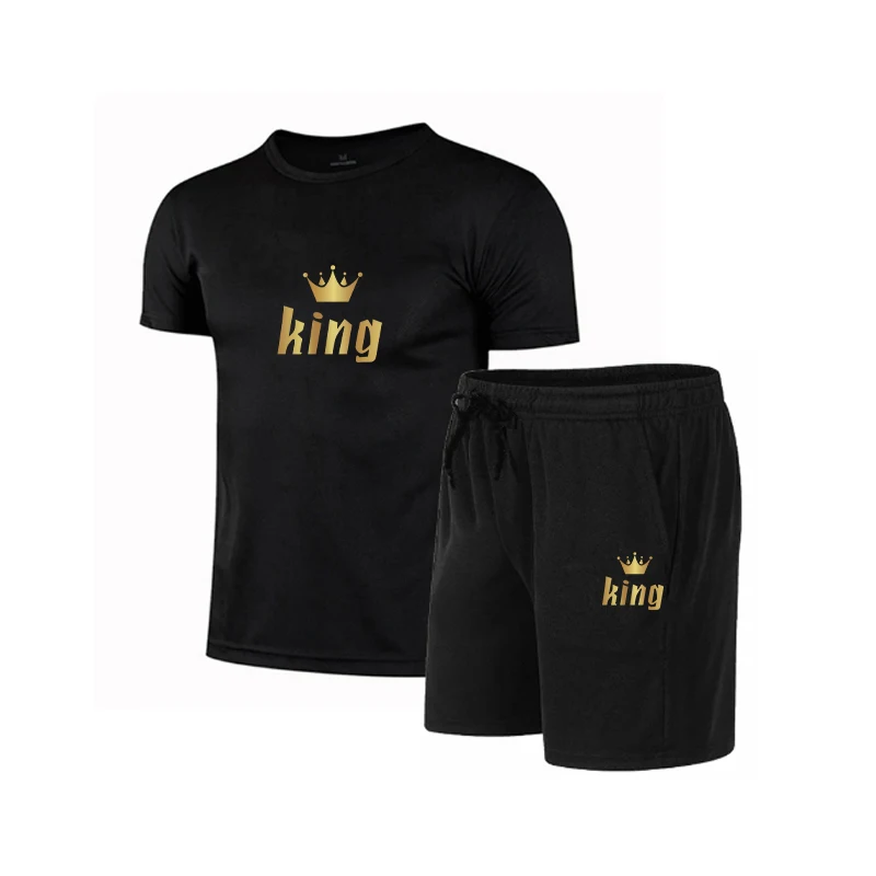 Summer Fashion Men\'s Sport Suit Harajuku Short Sleeved Holiday Shorts Casual Printting Basic Drawstring 2 piece Set DropShipping