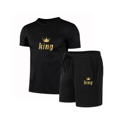 Summer Fashion Men's Sport Suit Harajuku Short Sleeved Holiday Shorts Casual Printting Basic Drawstring 2 piece Set DropShipping