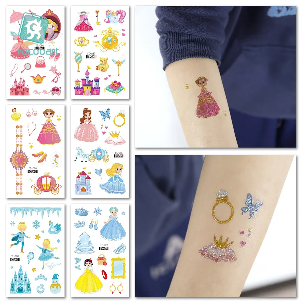 Cartoon Princess Tattoo For Kids Dressing Party Bracelet Pendant Temporary Tattoo Stickers Girls Flash Powder Tattoo Body