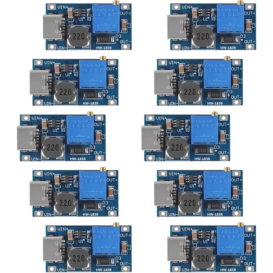 

10pcs MT3608 Adjustable Step Up Module Voltage Regulator Micro USB Type-c Plug 2V-24V to 5V-28V 2A Step-Up DC-DC Boost Converter