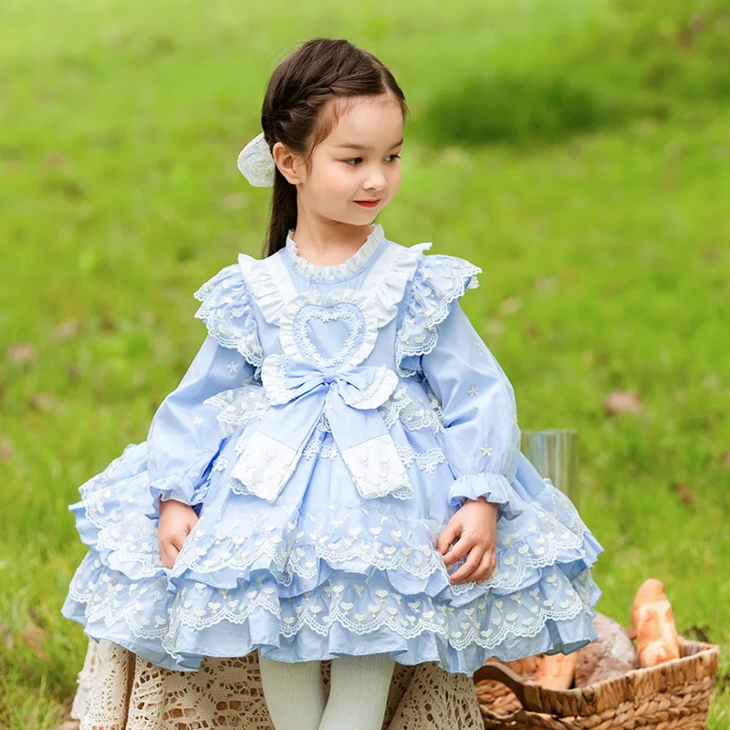 High-end 0-12Y Baby Girl Spring Autumn Spanish Vintage Lolita Princess Lace Dress for Easter Birthday Holiday Prom Dresses