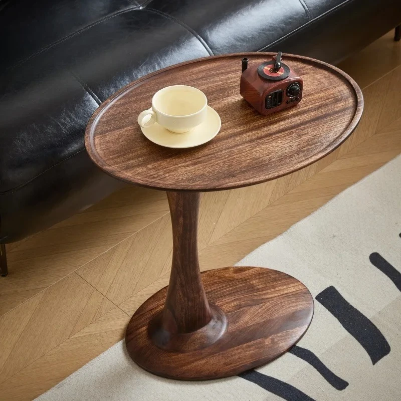 New Chinese Style Wujin Wood Oval Side Table for Living Room Sofa Bedroom Bedside Mobile End Table Minimalist Home Decor
