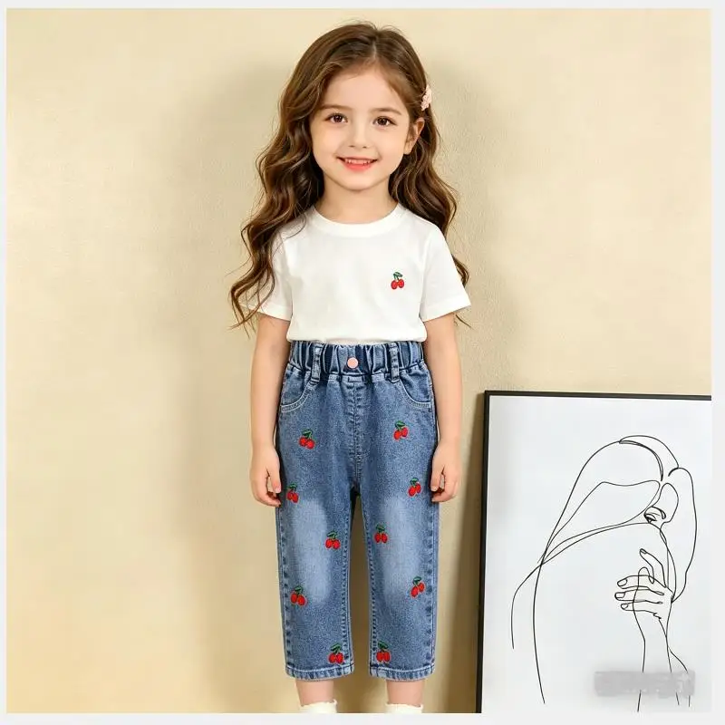 2026 Neue Mädchen-Jeans Kinder Frühling Herbst Mode-Jeans Schlaghosen Mädchen Hochwertige Schleife Freizeit Lange Hosen 0-5 Jahre – Detail 3