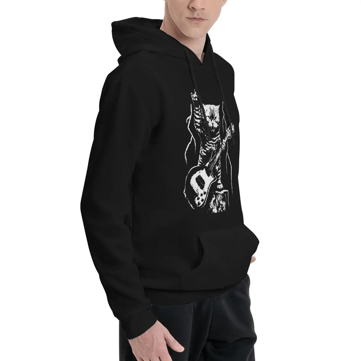 Katzen liebhaber Bassgitarren spieler Rock n Roll Gitarrist Bassist Polyester Hoodie Herren Sweatshirt warme Dif Farben Größen