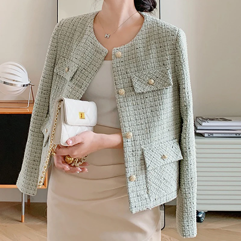 HELIAR Cappotto cardigan elegante monopetto da donna in tweed manica lunga tasche scozzesi giacca da ufficio capispalla caldo autunno inverno