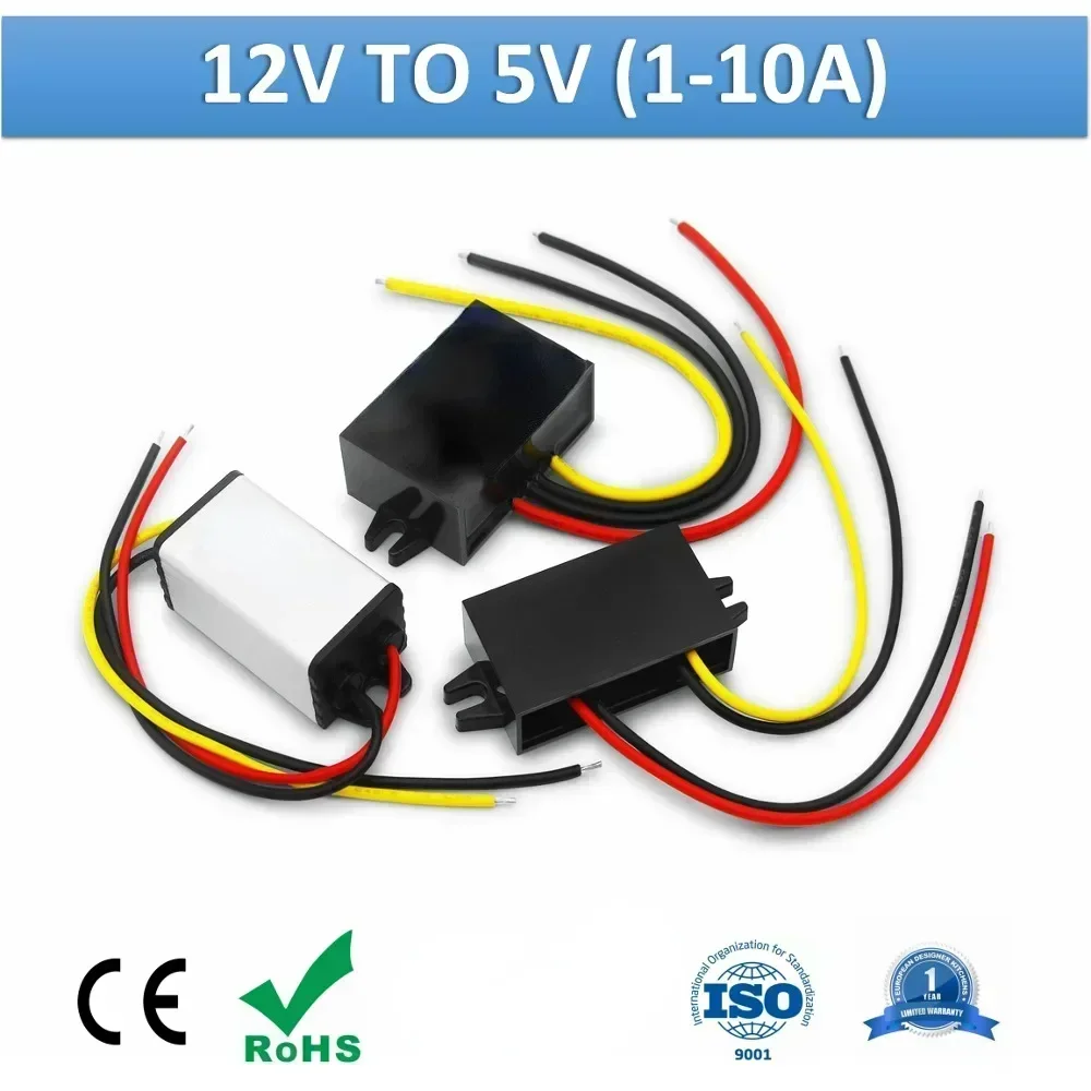 Konwerter mocy 12V na 5V DC na DC Moduł obniżający napięcie 10A 8A 5A 3A 1A Konwerter obudowy z tworzywa sztucznego 5 V Reduktor napięcia