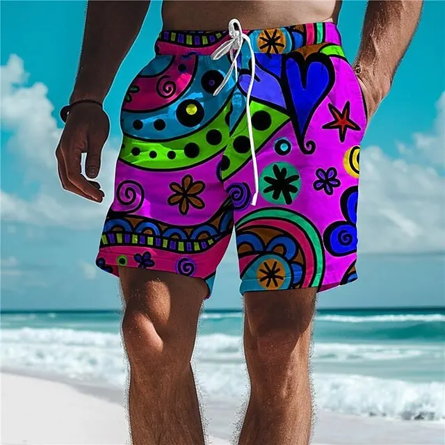 Graffiti Men's Resort 3D Printed Board Shorts Fashion Swim Trunks Elastic Waist Drawstring Hawaiian Style Holiday Beach Shorts