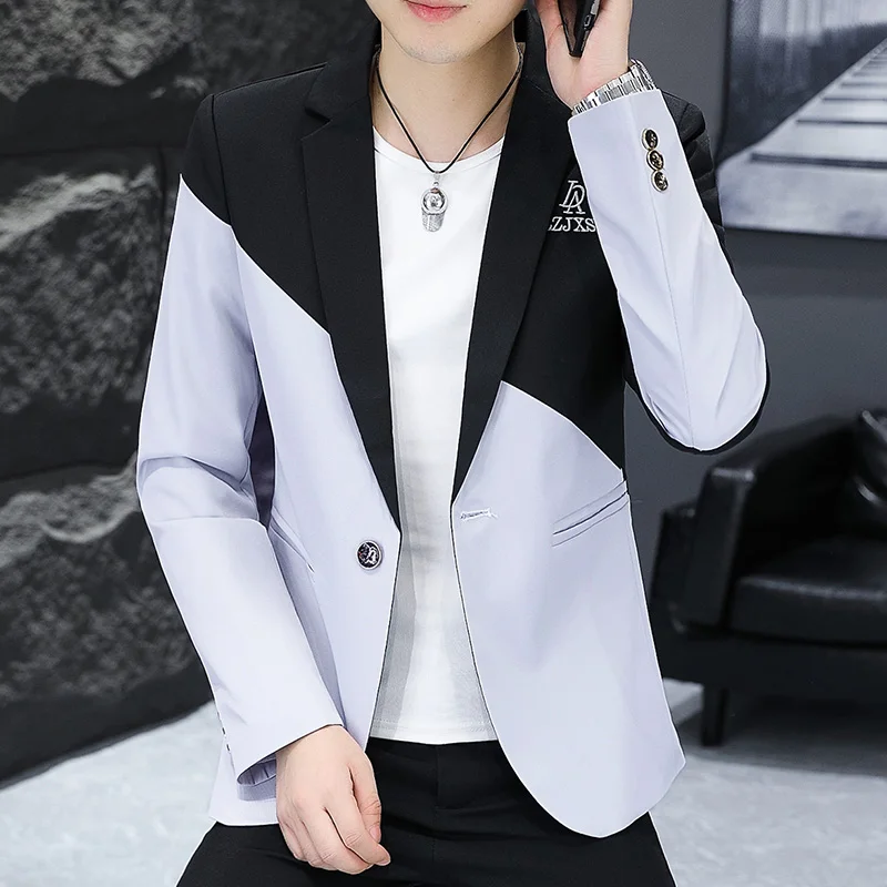 New Mens Blazer Jacket Autumn Fashion Contrast Color Panel Suit Slim Fit Suit Men Business Suits Jackets Men\'s Blazers Tops